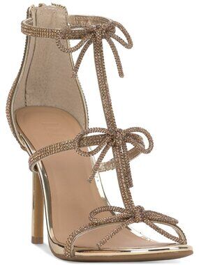 89$ I.n.c. Nolino Beaded Bow T-Strap Dress Stiletto Heel Sandals Size 7 Gold
